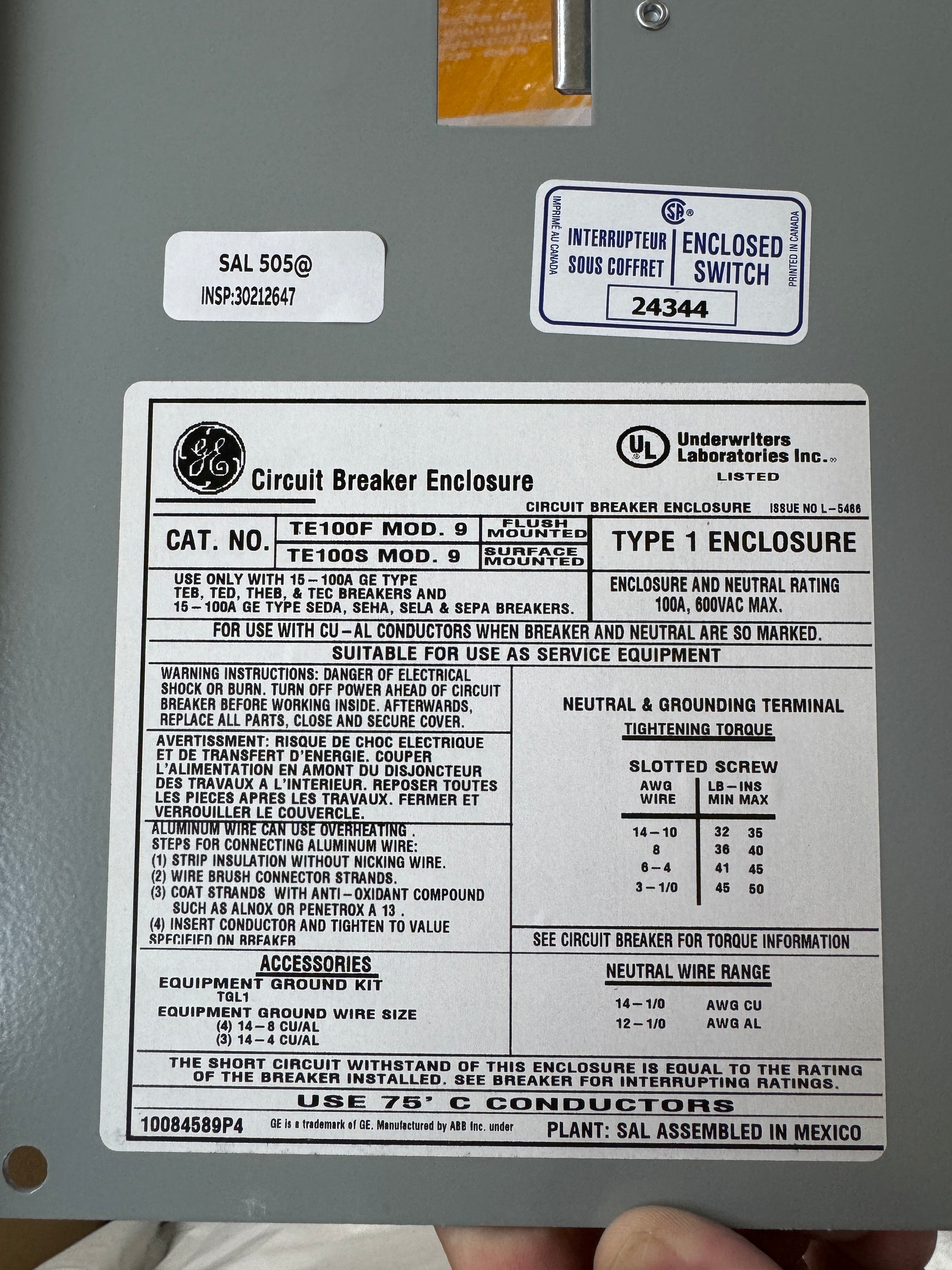 GE TE100S 100A 600VAC Safety Disconnect Circuit Breaker Enclosure - BRAND NEW