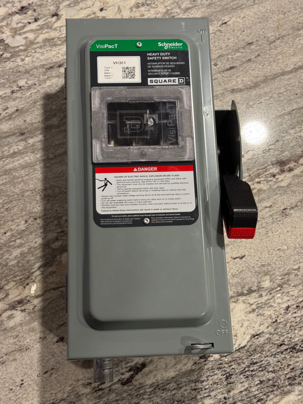VH361 Square D Schneider Electric Heavy Duty Fused Safety Switch 600V 30A 3P NEW