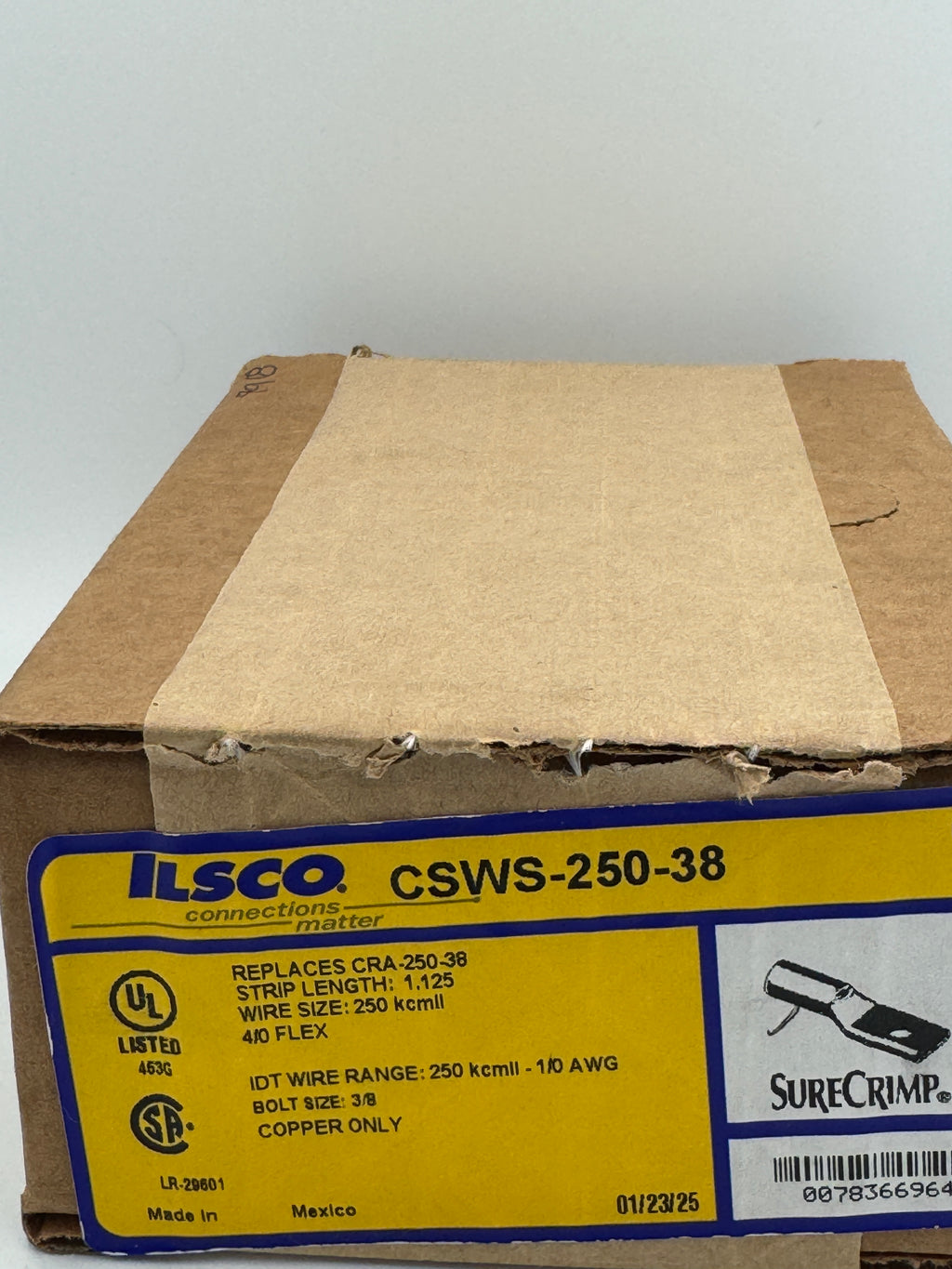 ILSCO CSWS-250-38 250 MCM 3/8" Bolt Copper CU Compression Lug - NEW