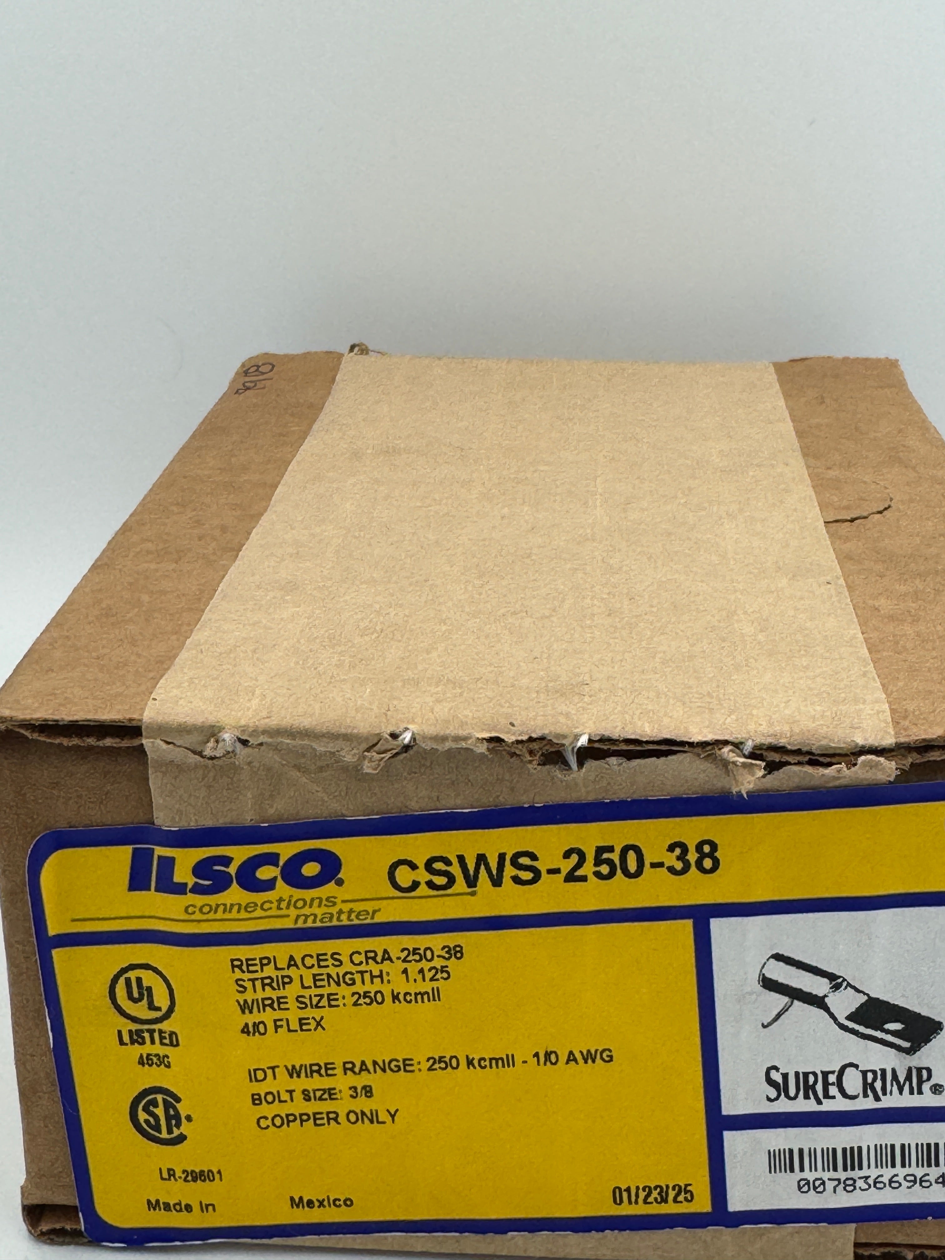 ILSCO CSWS-250-38 250 MCM 3/8" Bolt Copper CU Compression Lug - NEW