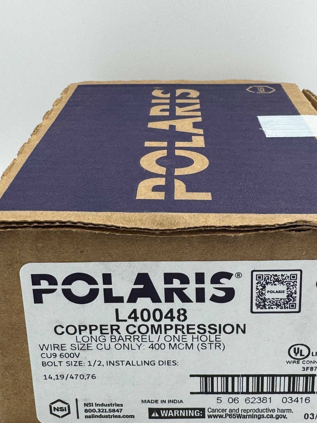 Polaris L40048 400 MCM 1/2" Bolt Copper CU Compression Lug NSI - NEW